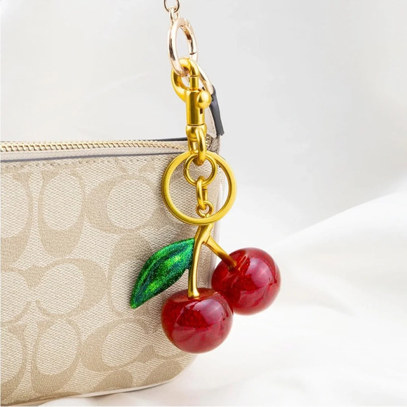 Cherry Bag Charm with Green leaf - Picture 2 of 3